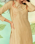 Yellow Color Casual Wear Cotton Silk Pant Style Suits