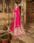 Magenta Pink Color Silk Designer Banarasi Saree with Embroidered Border
