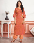Orange Color Casual Wear Cotton Stylish Pant Suits