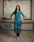 Blue Color Casual Wear Printed Rayon Stylish Pant Suits