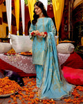 Light Blue Color Party Wear Jacquard Unstitched Pakistani Salwar Kameez Suits