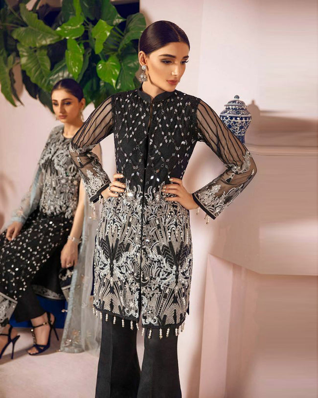 Black Colored Party Wear Unstitched Heavy Pakistani Salwar Kameez Suits
