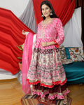 Baby Pink Color Jaipuri Cotton Printed Kurta with Palazzo and Dupatta