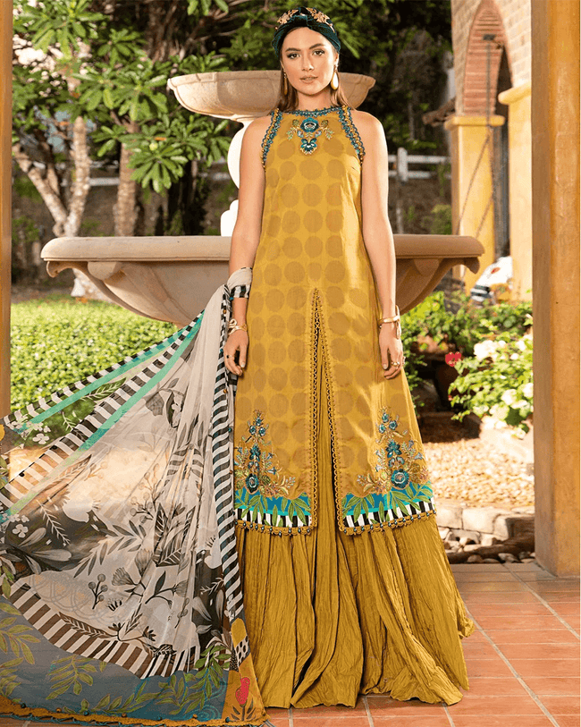 INDO PAKISTANI STYLE COTTON PRINTED SUIT WITH SELF EMBROIDERY
