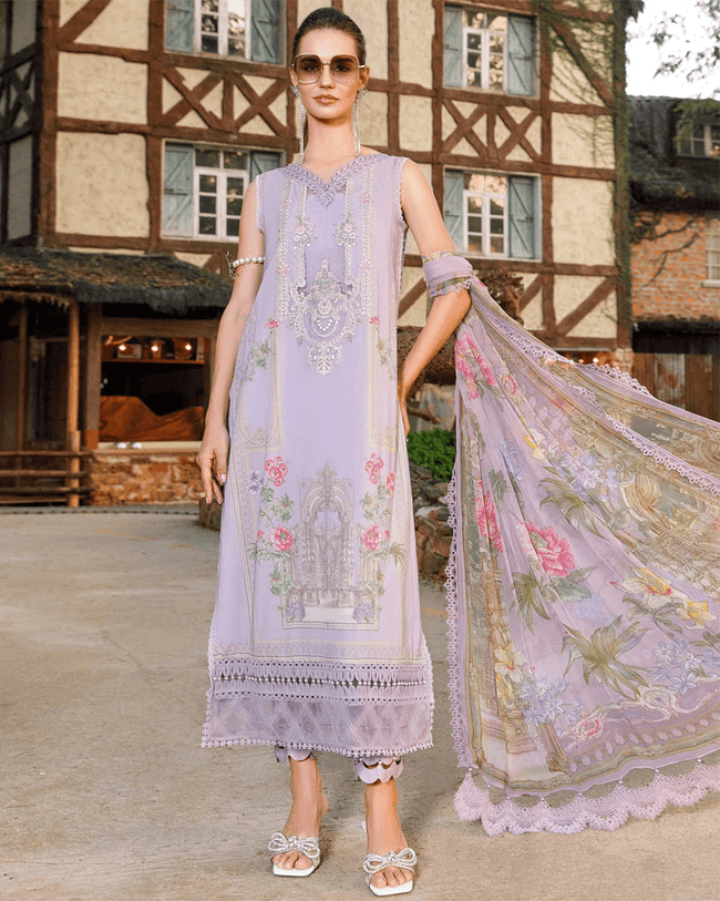 EID COLLECTION 2023 MPrint Light Purple Color Unstitched Cotton Printed Lawn Pakistani Salwar Kameez Suits