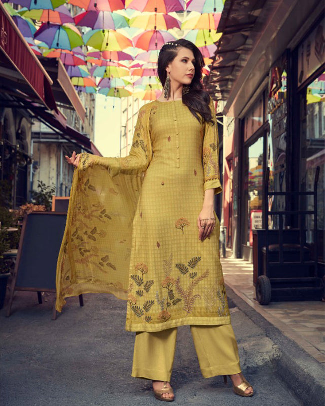 Yellow Color Digital Printed Pashmina Unstitched Winter Pakistani Suit