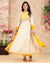 Yellow Color Cotton Anarkali Style Hand Block Gota Patti Work Printed Jaipuri Suits