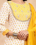 Yellow Color Cotton Anarkali Style Hand Block Gota Patti Work Printed Jaipuri Suits