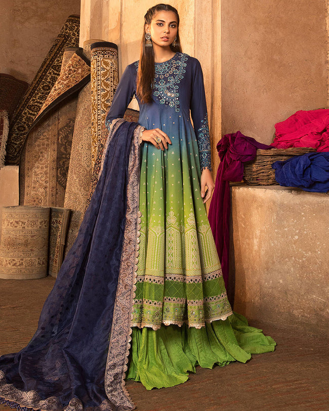 EID COLLECTION 2022 Blue and Green Color Party Wear Unstitched Pure Cotton Lawn Pakistani Salwar Suits