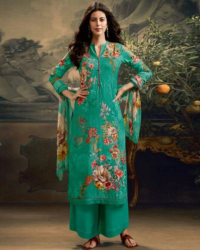 Green Color Winter Wear Printed Pashmina Unstitched Pakistani Salwar Kameez Suit
