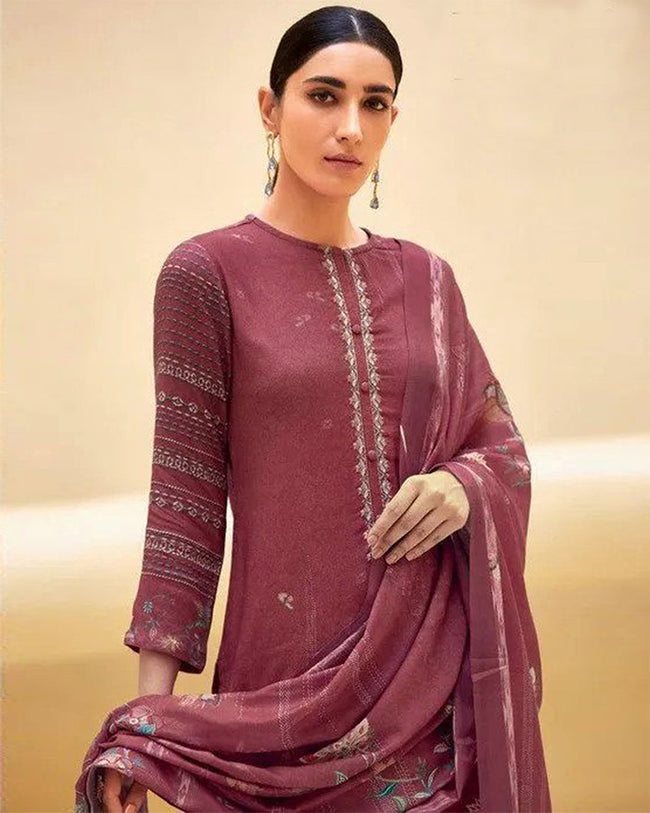 Maroon Color Digital Printed Pashmina Unstitched Winter Pakistani Suit