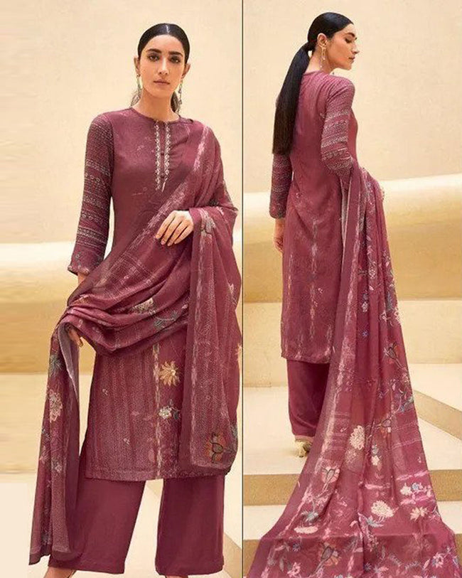 Maroon Color Digital Printed Pashmina Unstitched Winter Pakistani Suit