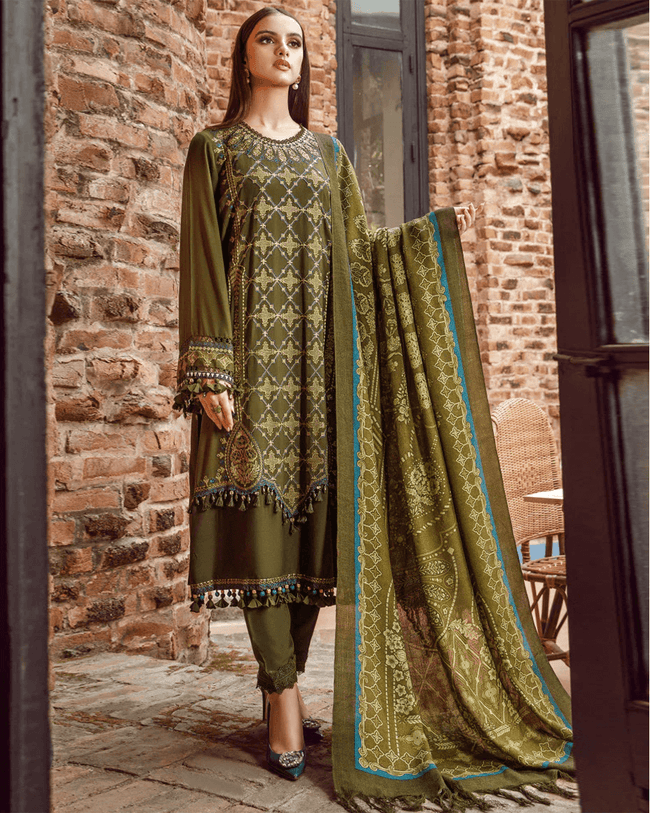 EID COLLECTION 2023 MARIAB Mehndi Green Color Unstitched Lawn Pakistani Salwar Kameez Suits