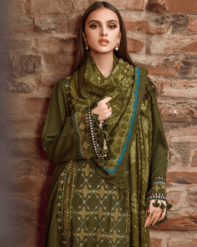 EID COLLECTION 2023 MARIAB Mehndi Green Color Unstitched Lawn Pakistani Salwar Kameez Suits