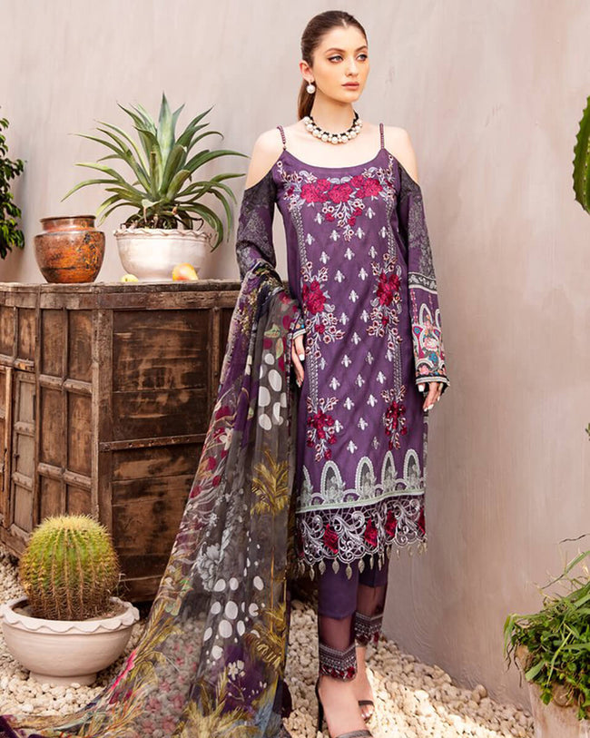 blue shade net silk embroidered pakistani trouser suit 30026