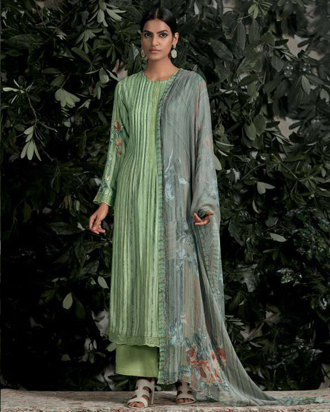 Light Green Color Digital Printed Pashmina Unstitched Winter Pakistani Suit